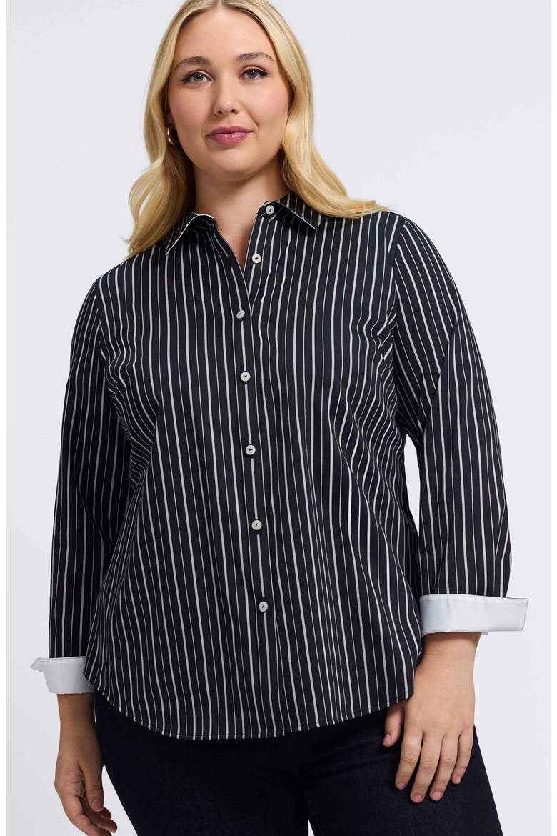 Margie Stripe Button-Up Shirt, Alternate, color, BLACK/ WHITE