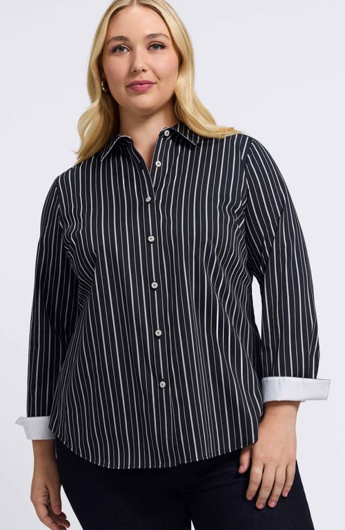 Foxcroft Margie Stripe Button-up Shirt In Black