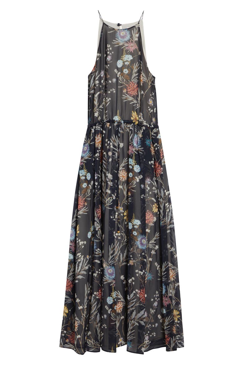 Floral Silk Chiffon Maxi Dress, Alternate, color, BLUE