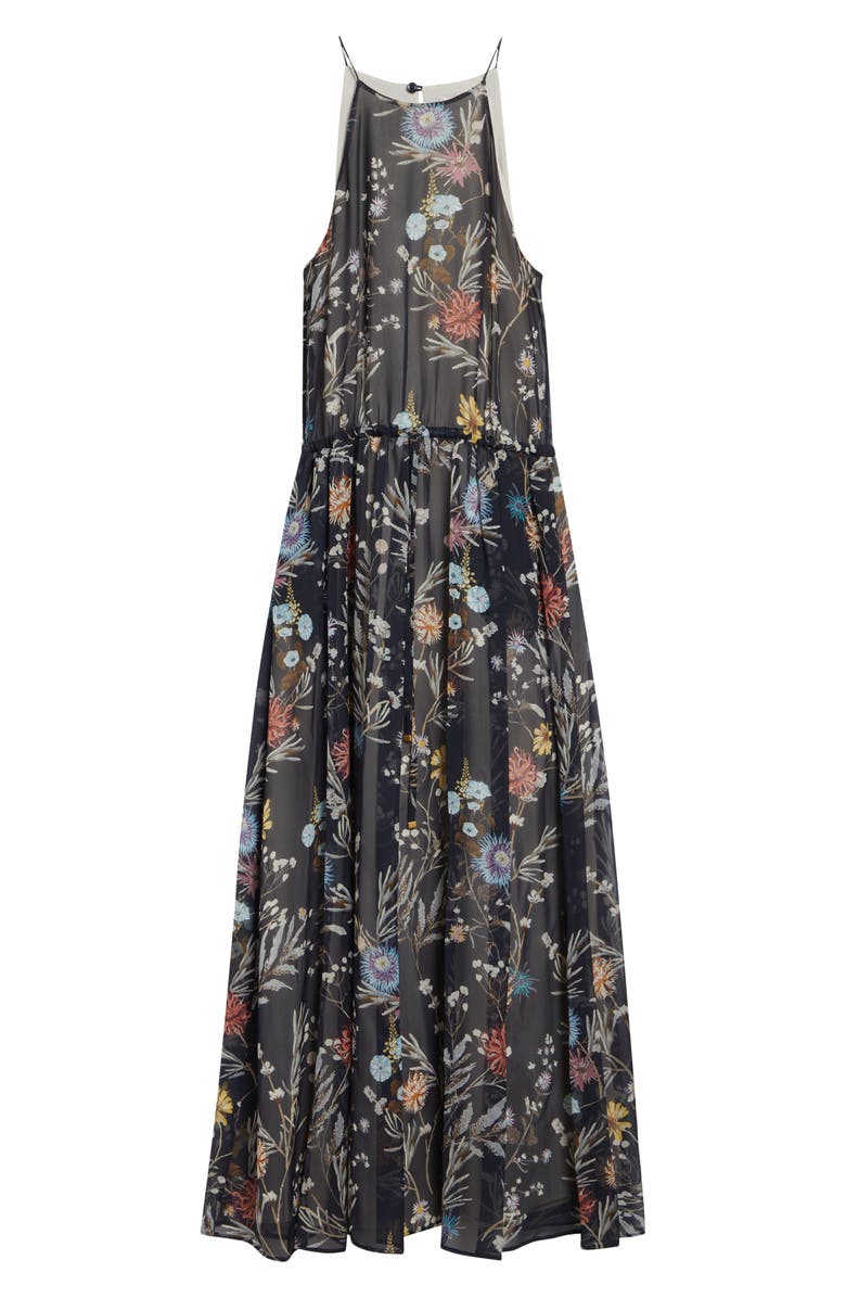 Eleventy Floral Silk Chiffon Maxi Dress, Alternate, color, Blue