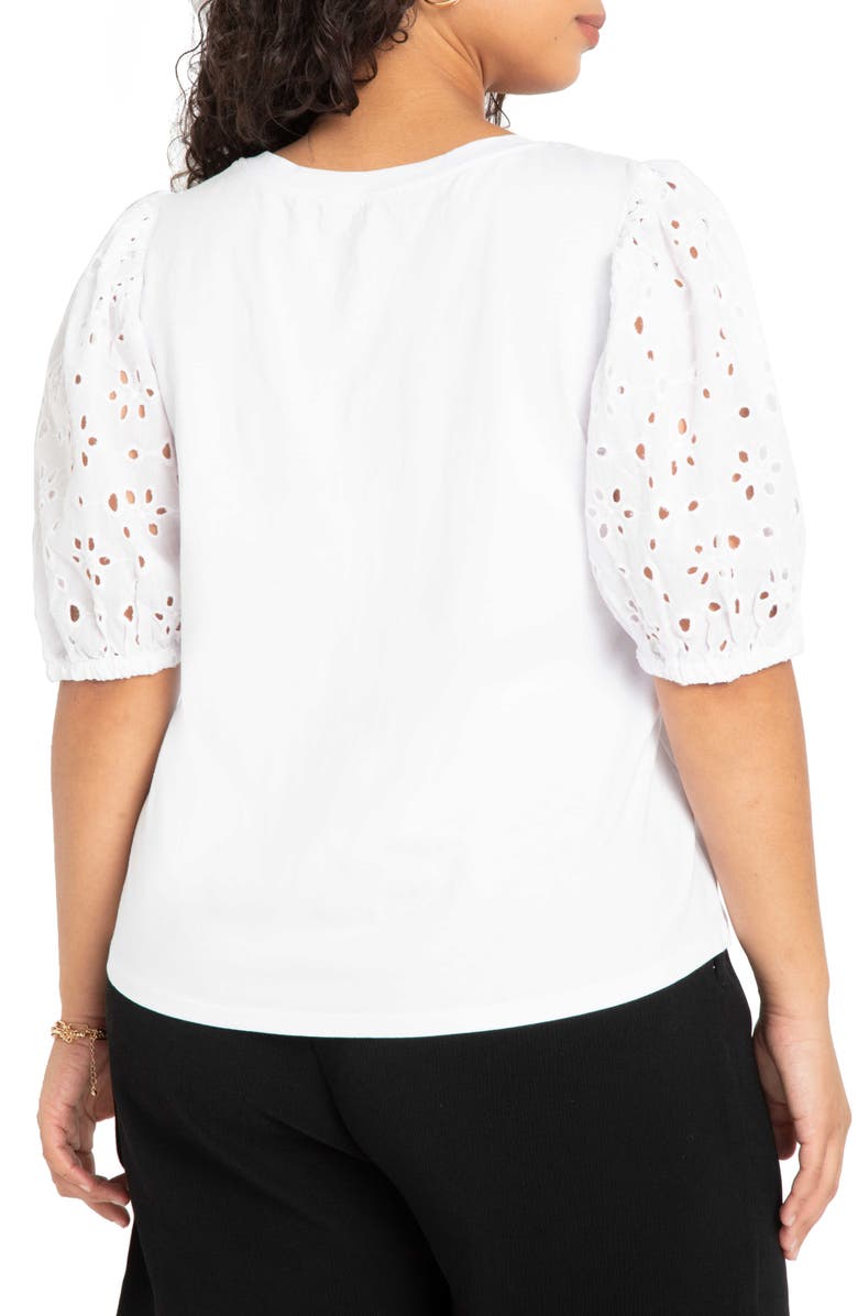 ELOQUII Eyelet Sleeve Top, Alternate, color,