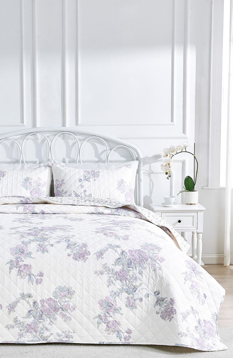 MELANGE HOME Rose Percale Cotton Quilt & Shams Set, Alternate, color, Violet