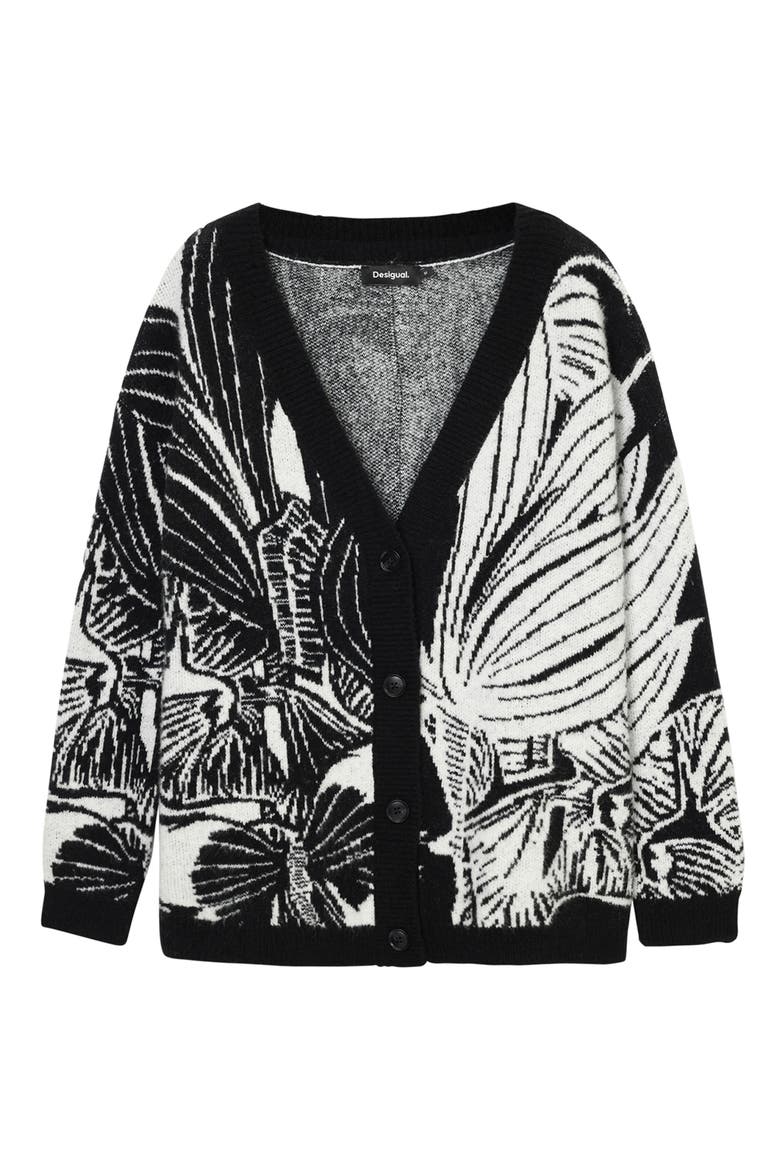 Halifax Botanical Jacquard Cardigan, Alternate, color, BLACK