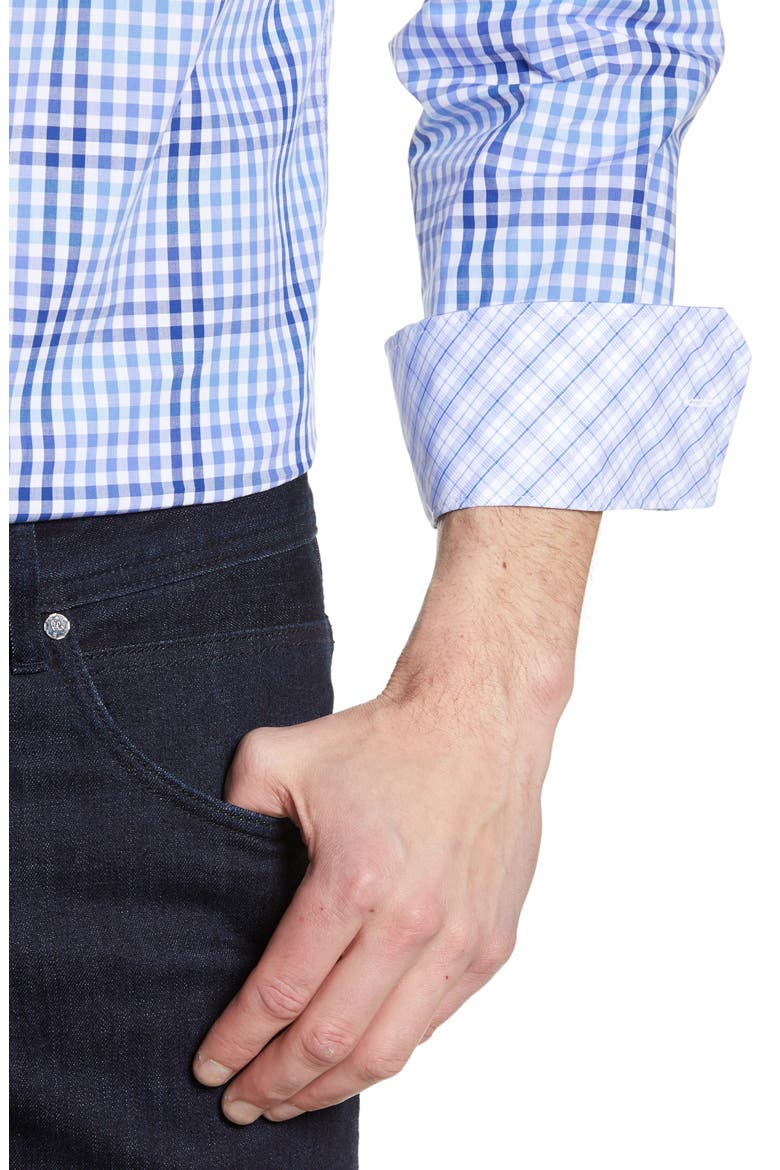 Trim Fit Check Dress Shirt, Alternate, color, BLUE
