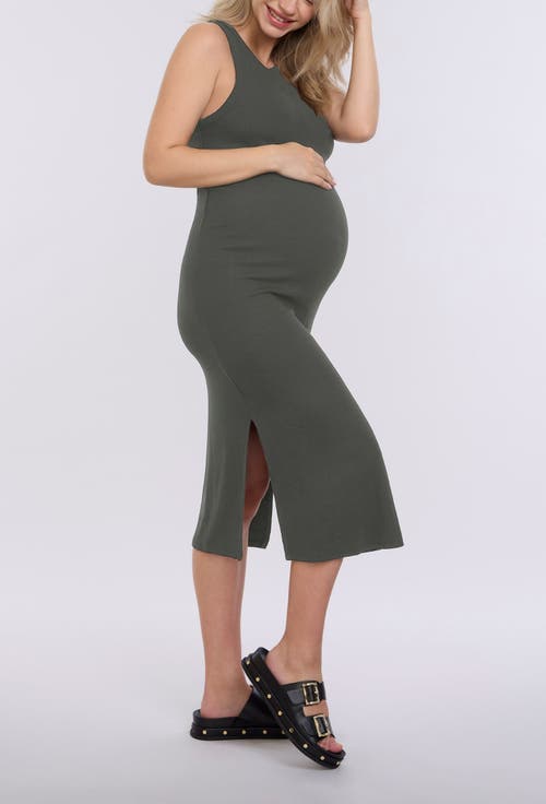 Motherhood Maternity Crew Neck Sleeveless Racerback Maternity Midi Dress In Green