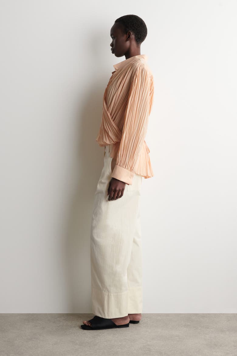 Crinkled Wrap-over Blouse, Alternate, color, BEIGE
