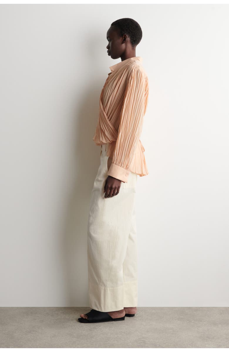 COS Crinkled Wrap-over Blouse, Alternate, color, Beige