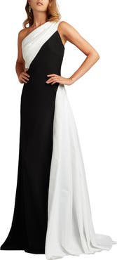 Tadashi Shoji Taffeta Detail One-Shoulder Crepe Gown