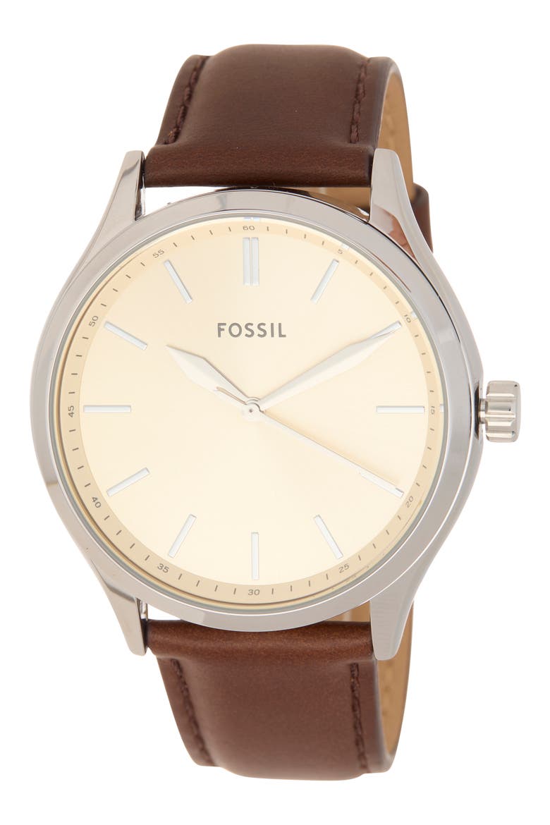 Fenmore Three-Hand Quartz Leather Strap Watch, 44mm, Main, color, BROWN