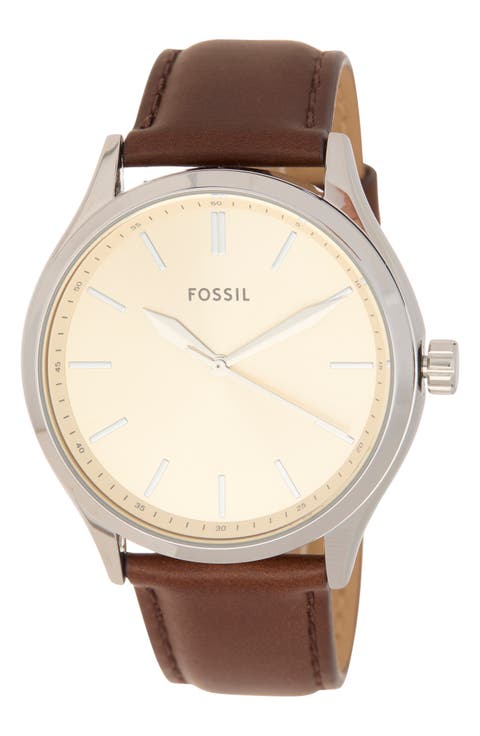 Fenmore Three-Hand Quartz Leather Strap Watch, 44mm