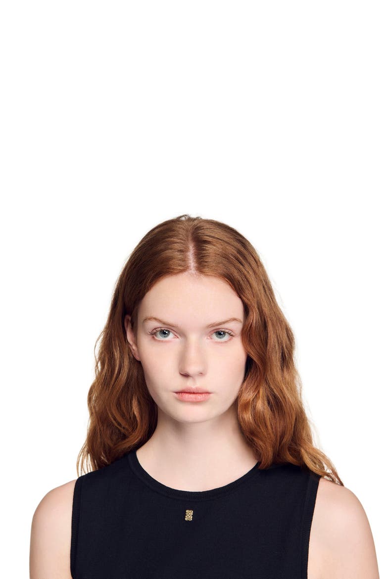 Sleeveless short knit sweater, Alternate, color, Black