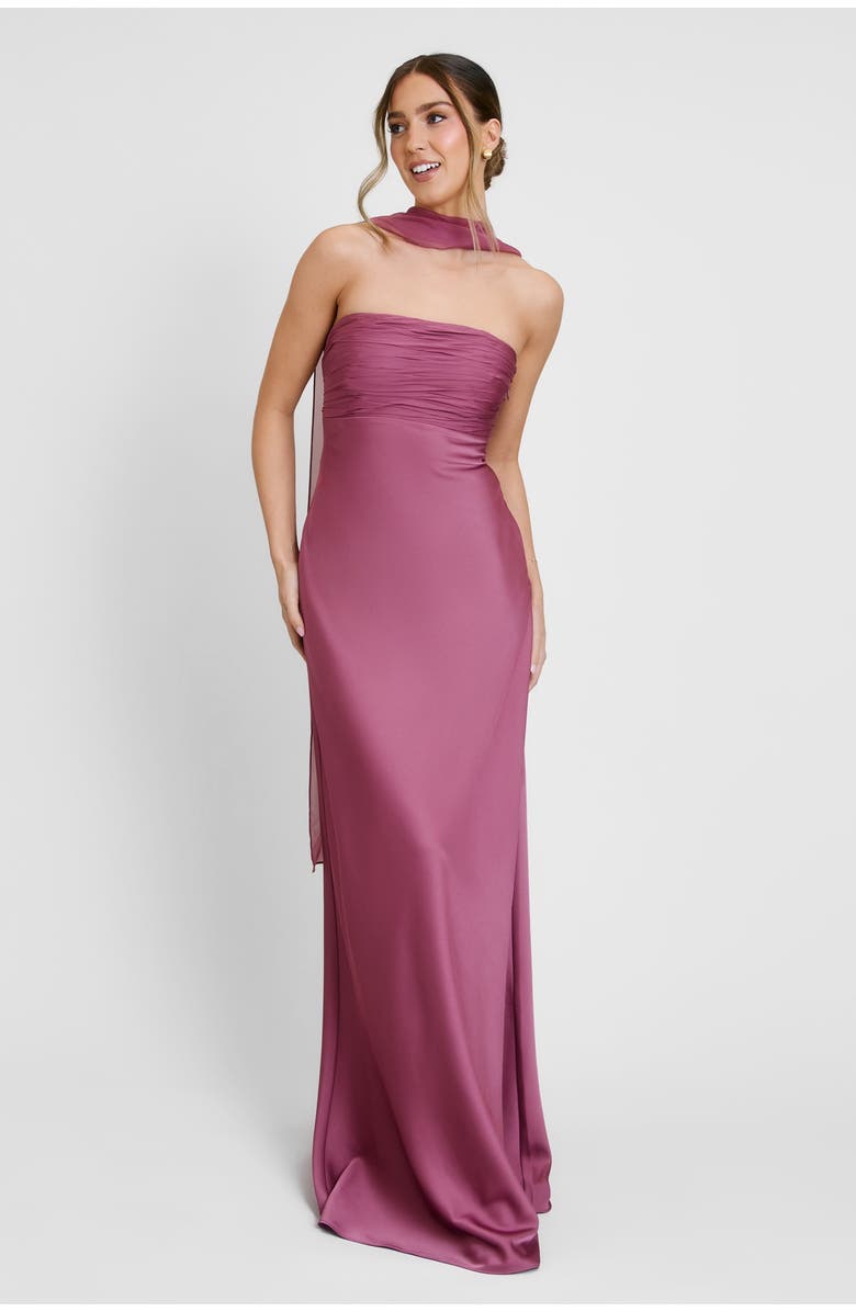 Six Stories Chiffon Bandeau Satin Maxi Dress, Alternate, color, Plum