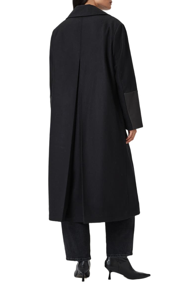 Sellma Leather Trim Wool Blend Coat, Alternate, color, BLACK