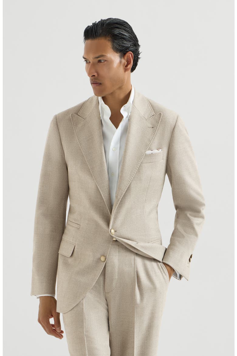 Mouliné virgin wool twill deconstructed blazer with large peak lapels, Main, color, Stone Grey