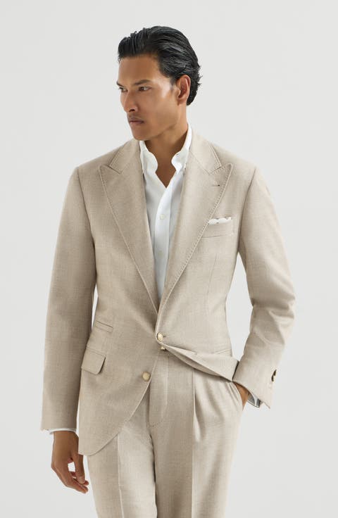 Mouliné virgin wool twill deconstructed blazer with large peak lapels