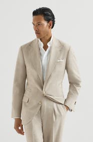 Brunello Cucinelli Mouliné virgin wool twill deconstructed blazer with large peak lapels