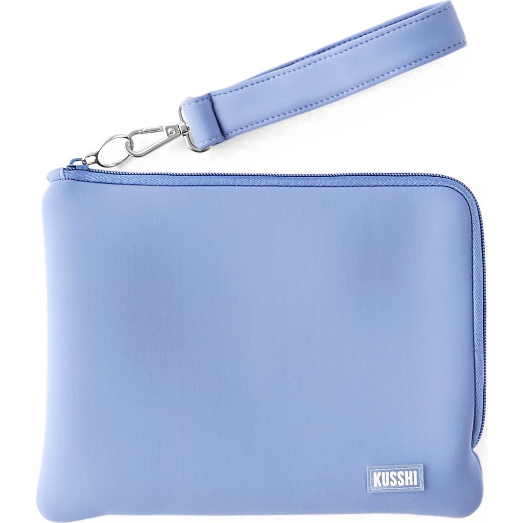 Kusshi Scuba Knit Wristlet Pouch In Pearl Blue/sand Pink
