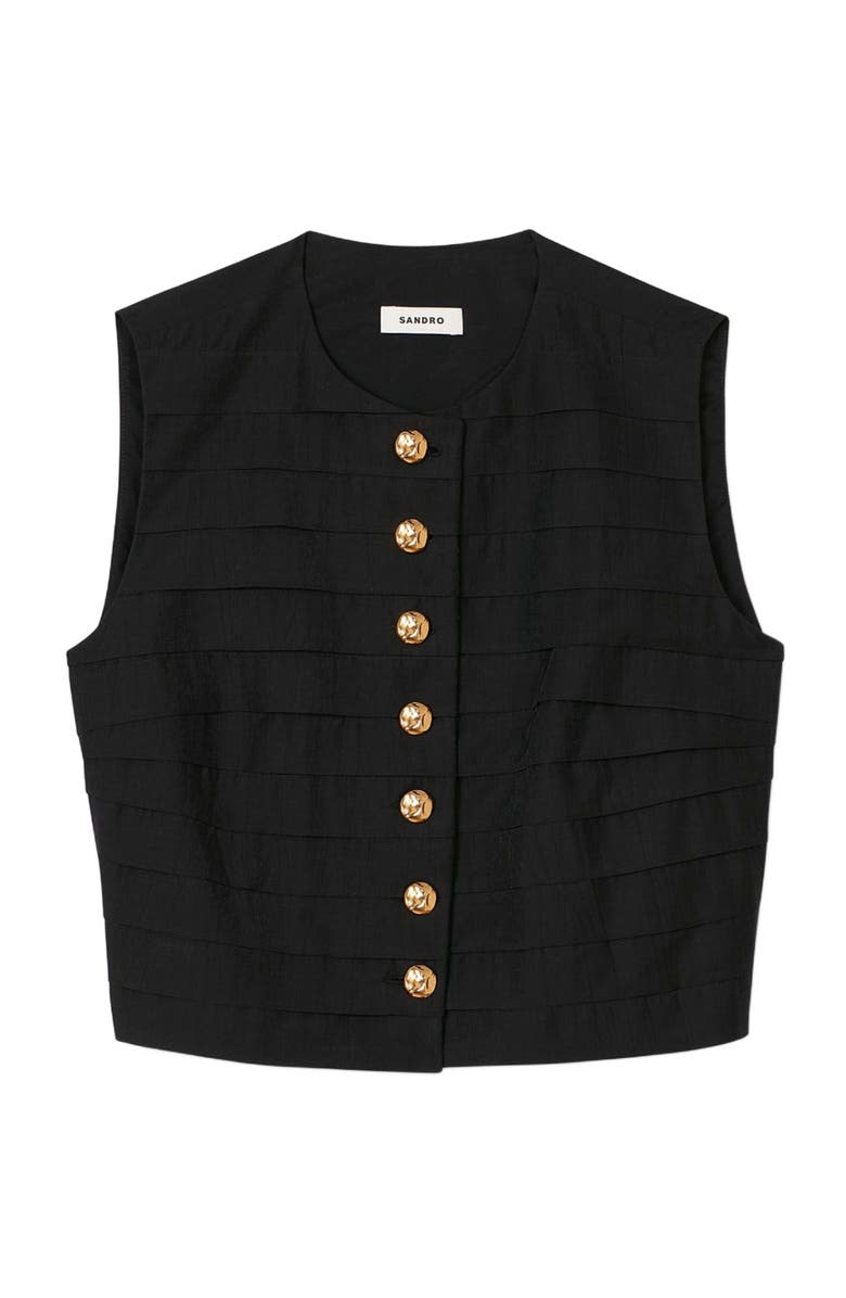 SANDRO Pleated crop top, Alternate, color, Black