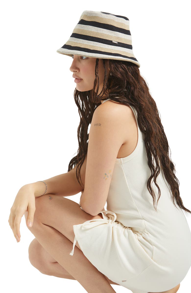 Brixton Lisboa Stripe Bucket Hat, Alternate, color, Black/ Sand/ Whitecap