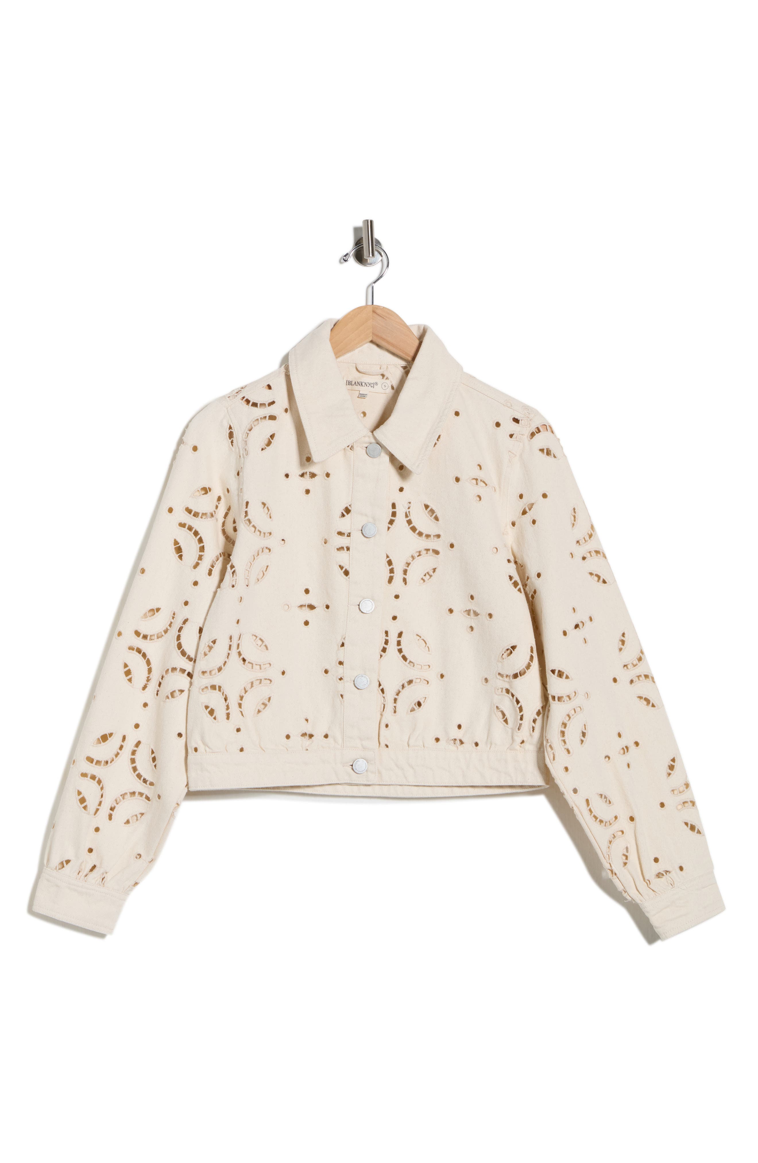 BLANKNYC Eyelet Embroidered Denim Trucker Jacket