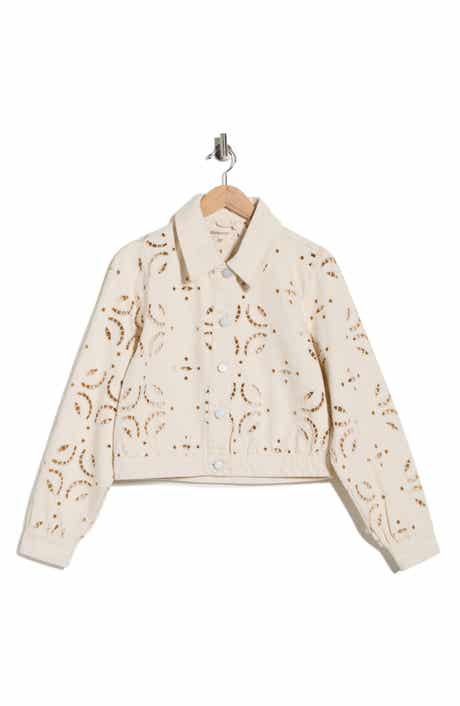 BLANKNYC Eyelet Embroidered Denim Trucker Jacket