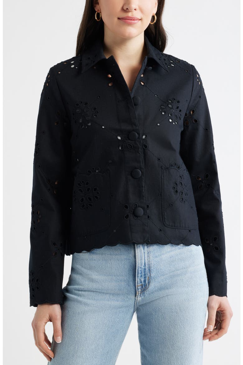 Eyelet Lace Jacket, Alternate, color, BLACK
