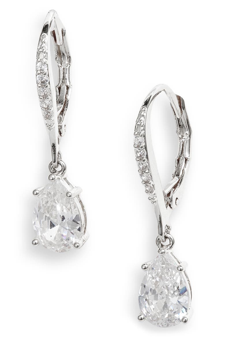 Pear Cubic Zirconia Drop Earrings, Main, color, CLEAR- SILVER