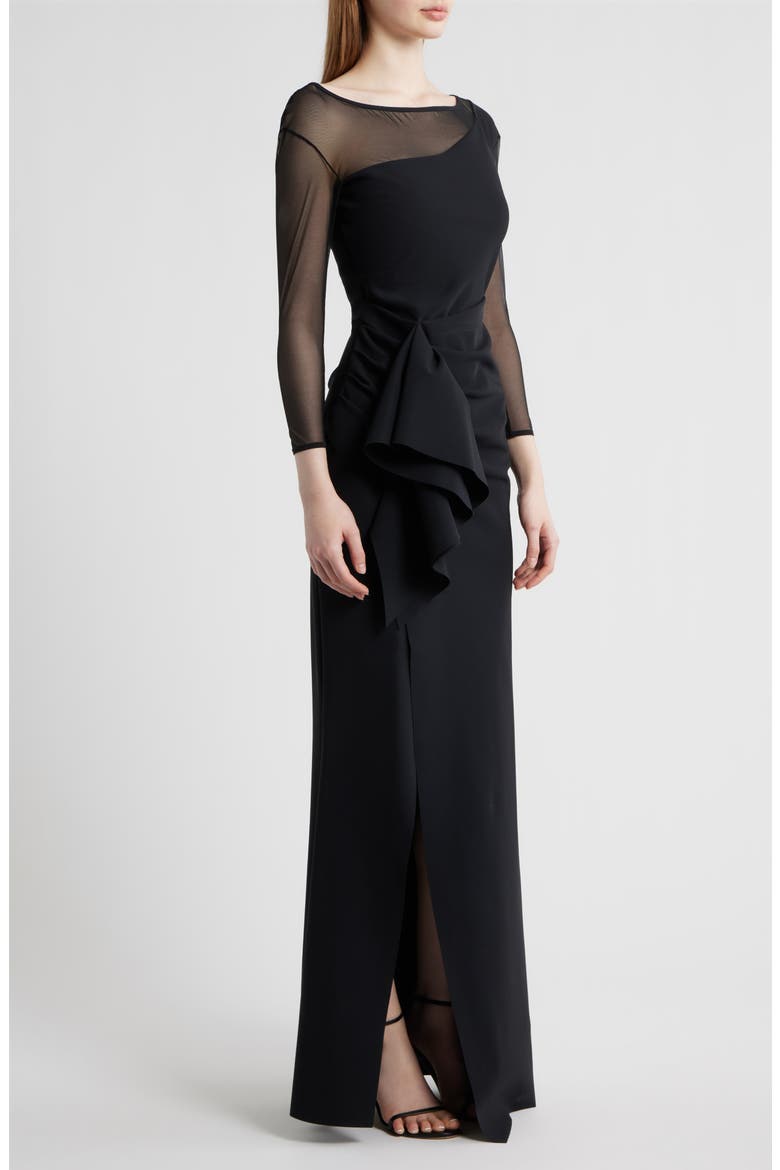 Aroma Illusion Ruffle Mermaid Gown, Alternate, color, 37 BLACK