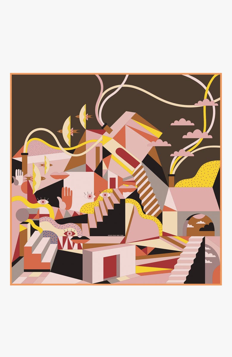 Jessie Zhao New York Double Sided Silk Scarf Of Dreamlike, Alternate, color, Blue