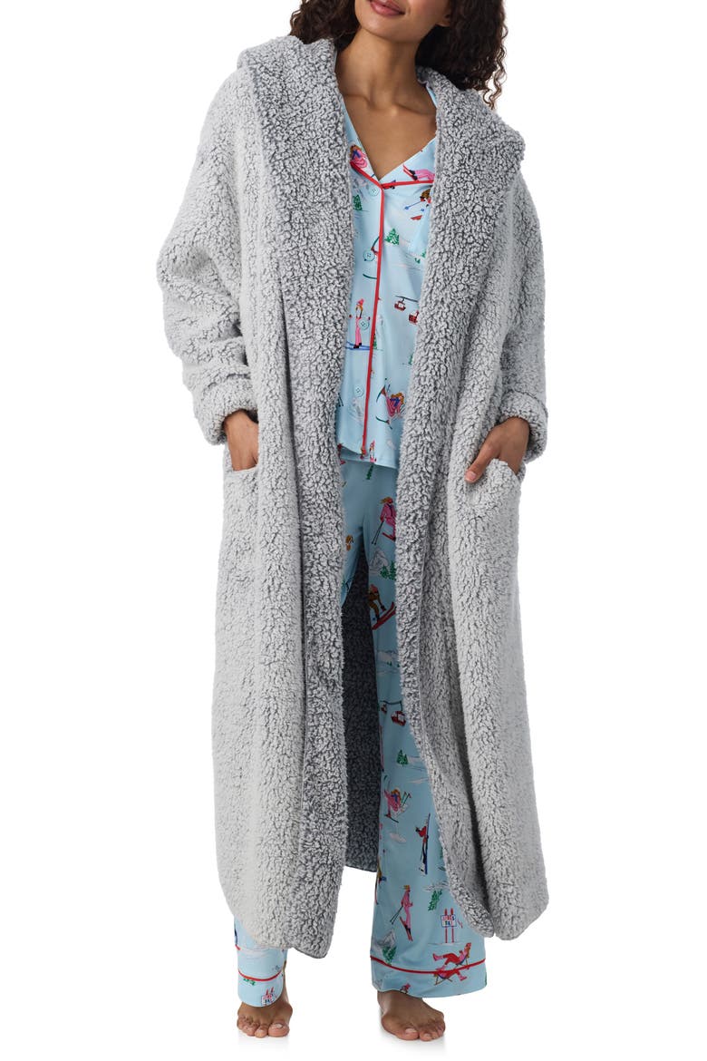 Duvet Hooded High Pile Fleece Coat, Alternate, color, GREY