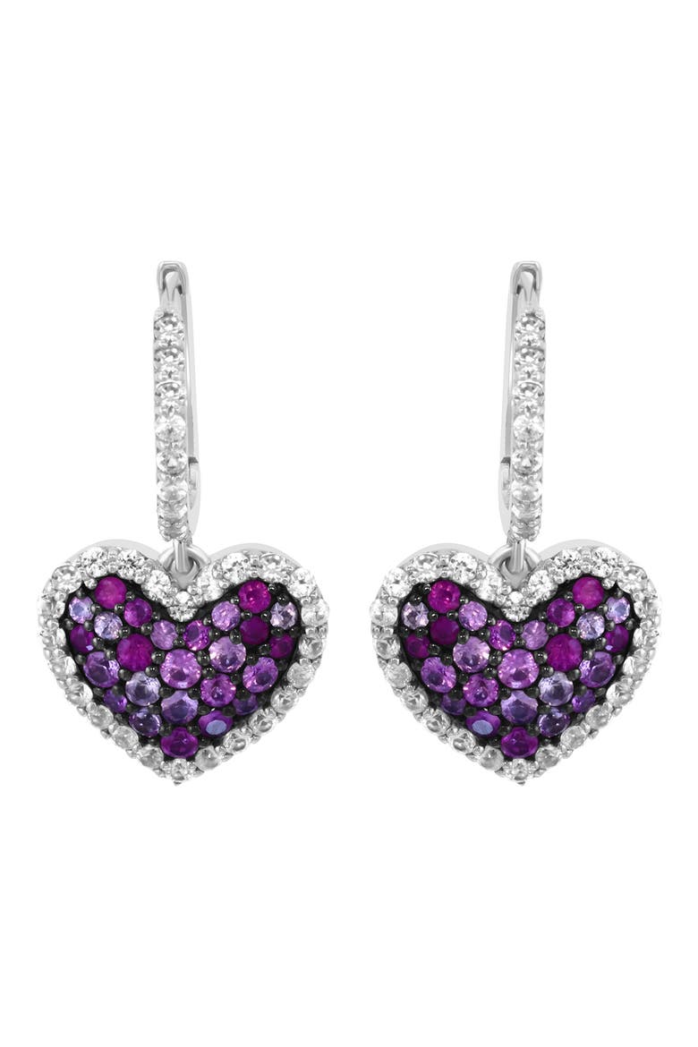 Pink Sapphire & White Sapphire Heart Drop Earrings, Alternate, color, PINK