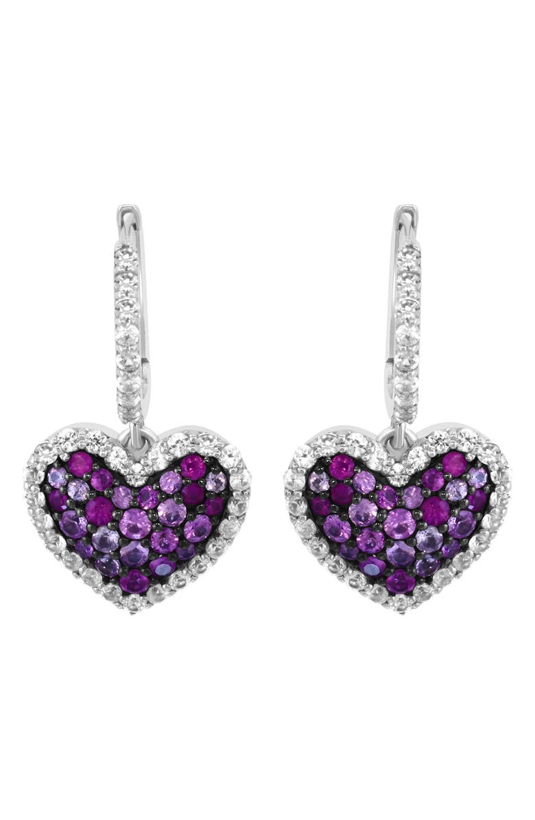 EFFY Pink Sapphire & White Sapphire Heart Drop Earrings, Alternate, color, Red/Pink
