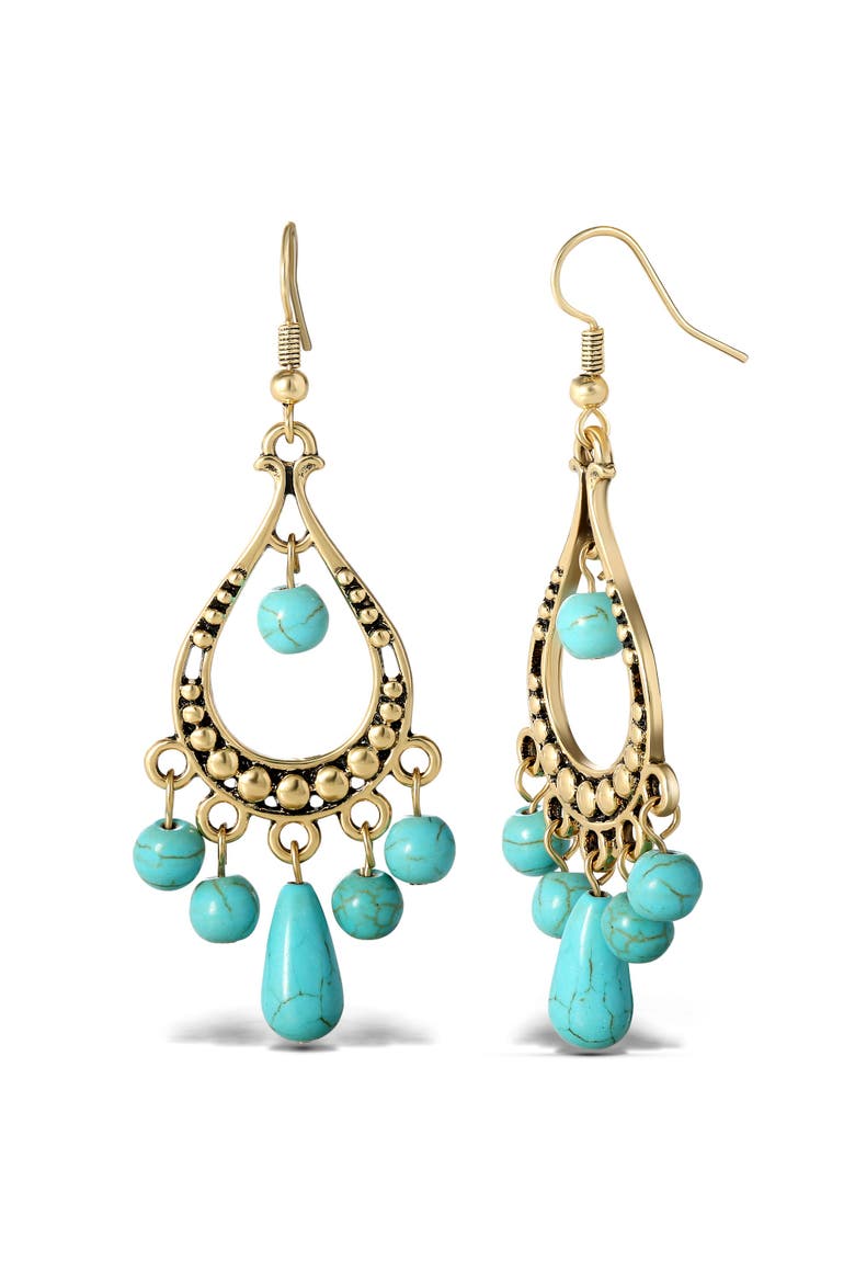 Women's Turquoise Bead Chandelier Earrings, Alternate, color, Gold, turquoise