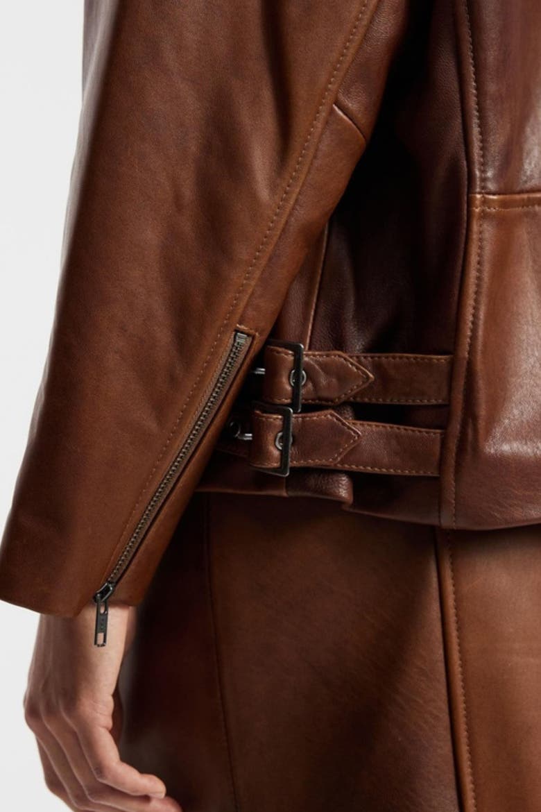 New Yorker Oversized Leather Moto Jacket, Alternate, color, Vintage Chocolate