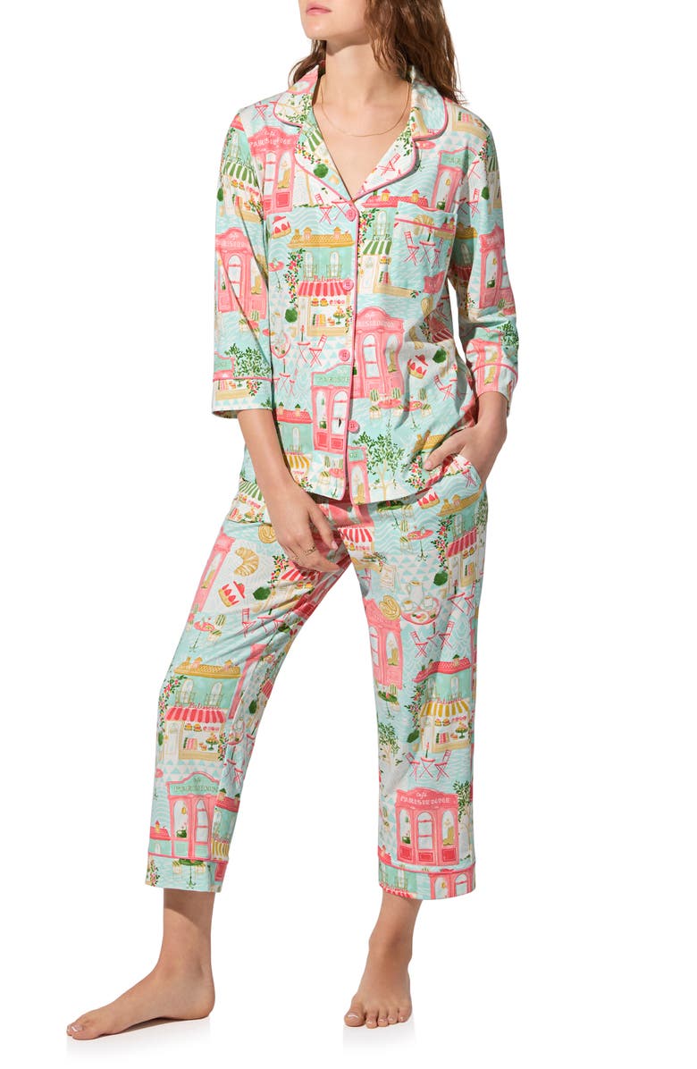 BedHead Pajamas Print Stretch Organic Cotton Crop Pajamas, Alternate, color, Parisian Delights