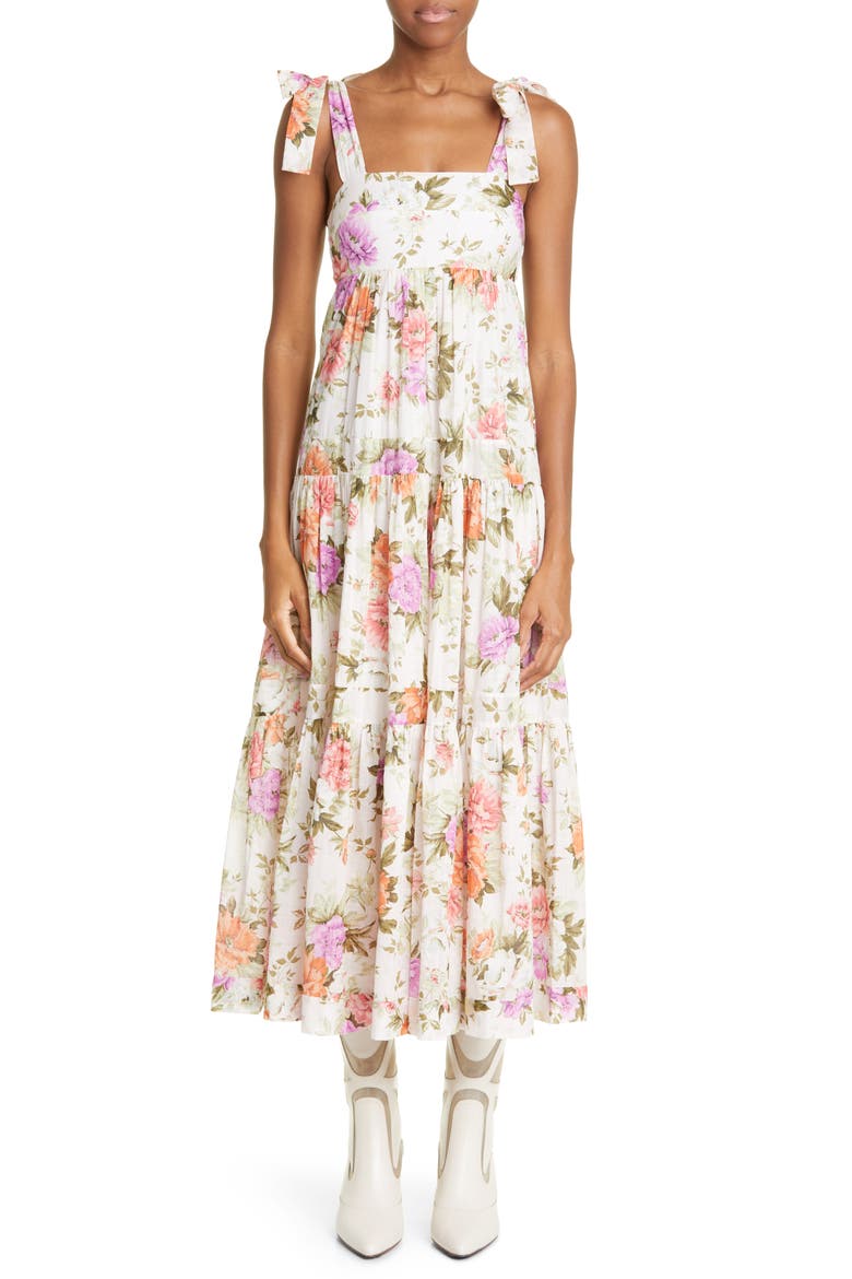 Pattie Tie Shoulder Cotton Maxi Dress, Main, color, CREAM FLORAL
