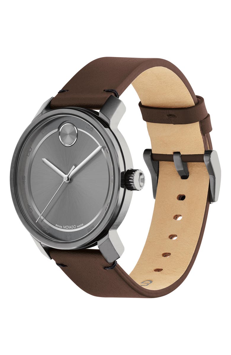 Movado Bold Access Museum Dot Leather Strap Watch, 41mm, Alternate, color, 