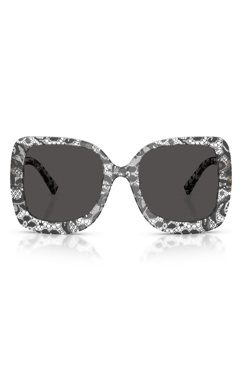 Dolce&Gabbana 55mm Square Sunglasses, Main, color, Black Lace / Dark Grey