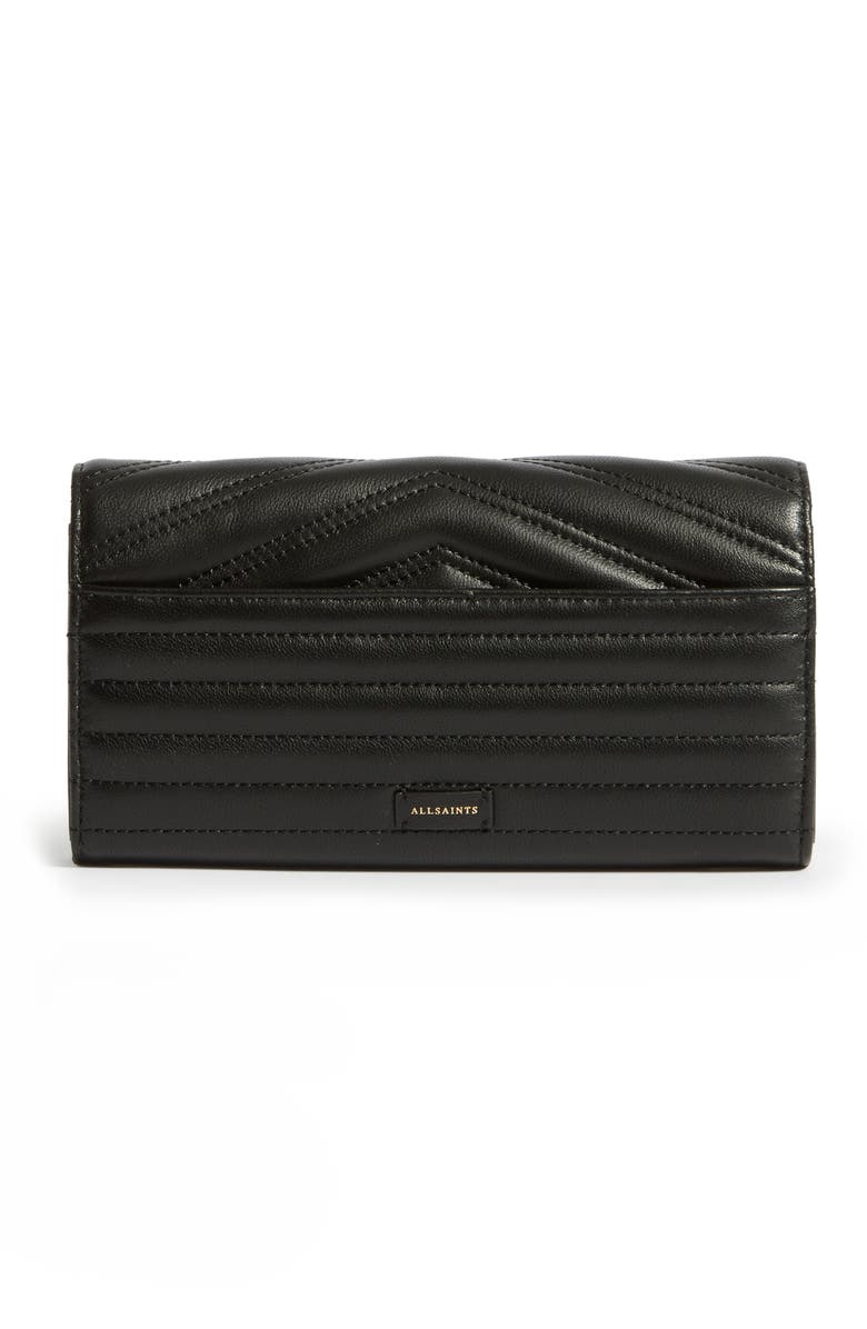 AllSaints Justine Quilted Leather Wallet on a Chain, Alternate, color,