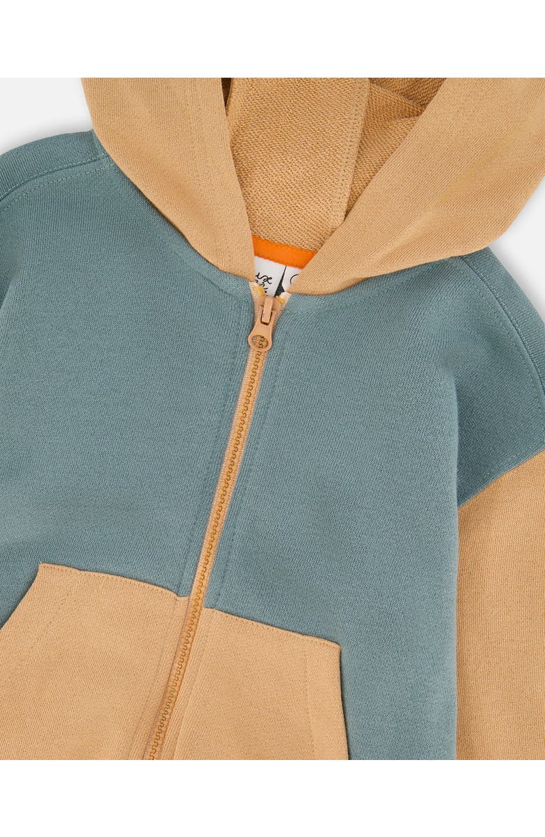 Deux par Deux Long Sleeve Full Length Zipper Hooded French Terry Cardigan, Alternate, color, Mint Green
