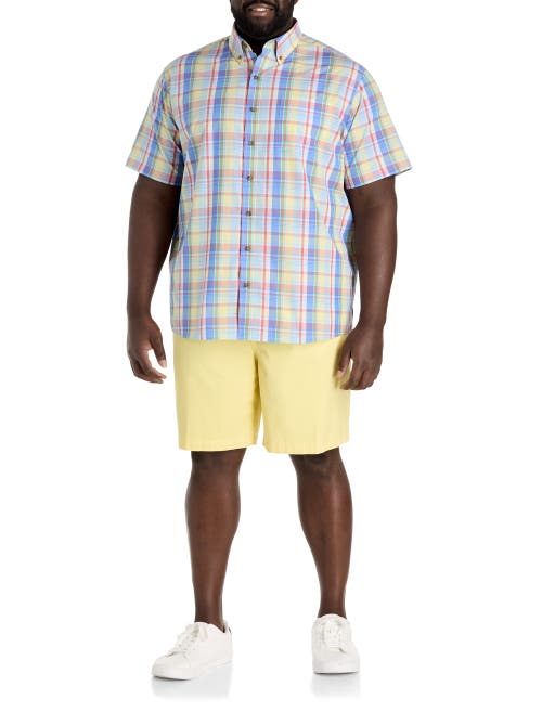Harbor Bay By Dxl Big & Tall Easy-care Large Plaid Sport Shirt In Yellow Multi