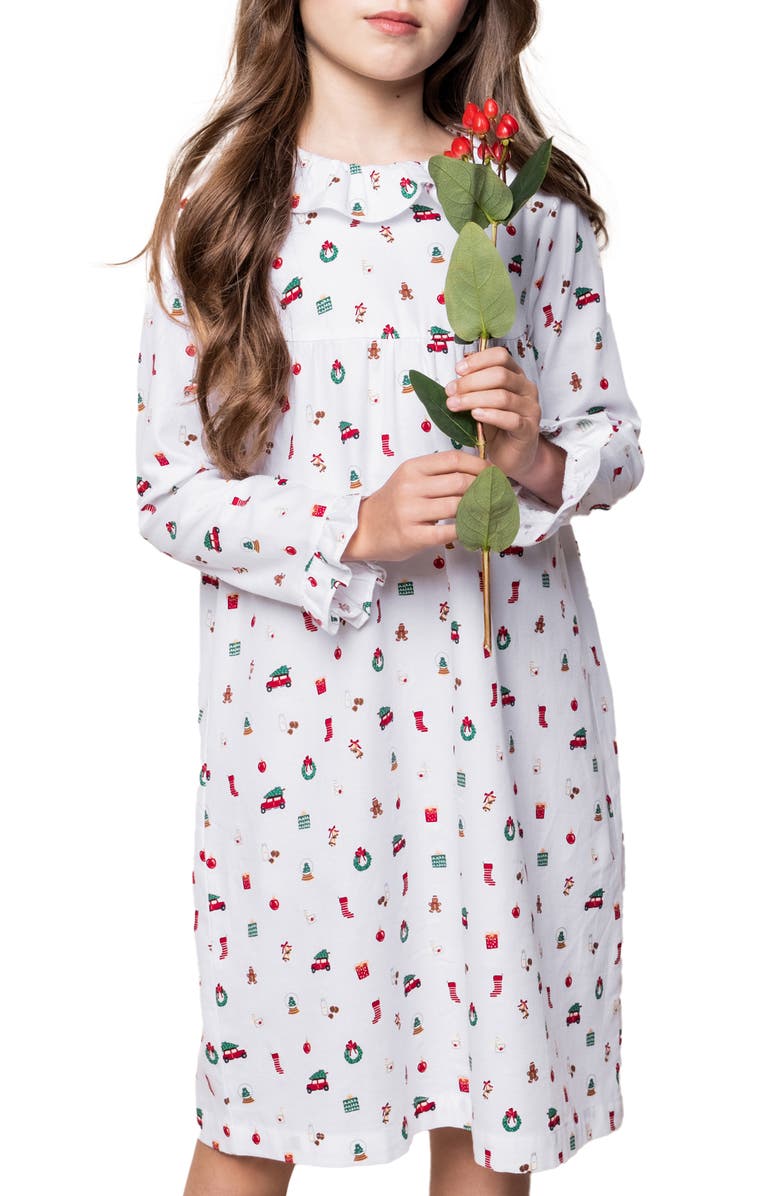 Petite Plume Kids' Scarlett Winter Nostalgia Cotton Blend Twill Nightgown, Main, color, White
