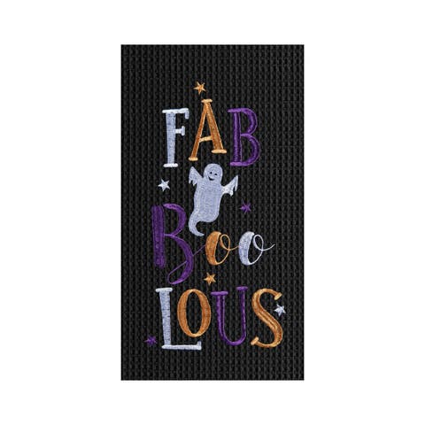 FAB-Boo-Lous Ghost Embroidered Cotton Halloween Waffle Weave Kitchen Towel