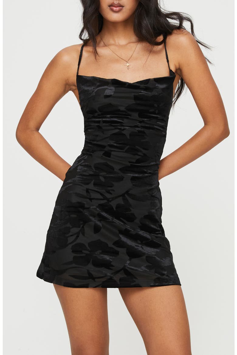 Celena Floral Burnout Velvet Minidress, Main, color, BLACK
