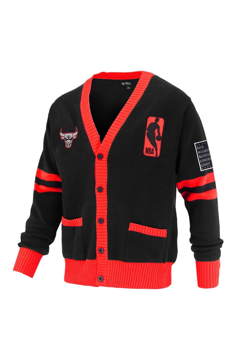 FISLL Unisex FISLL Black Chicago Bulls Logoman Shadow Collection Full-Button Cardigan Sweater, Alternate, color, 