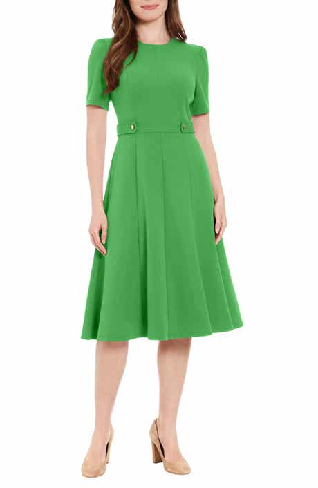 London Times Short Sleeve Fit & Flare Midi Dress