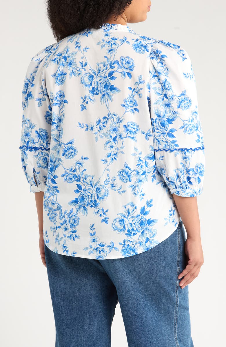 SUGARLIPS Juba Vale Floral Button-Up Top, Alternate, color, White/ Blues