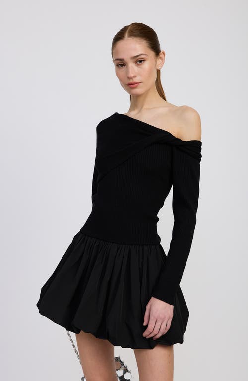 En Saison Romilla One-shoulder Mixed Media Minidress In Black