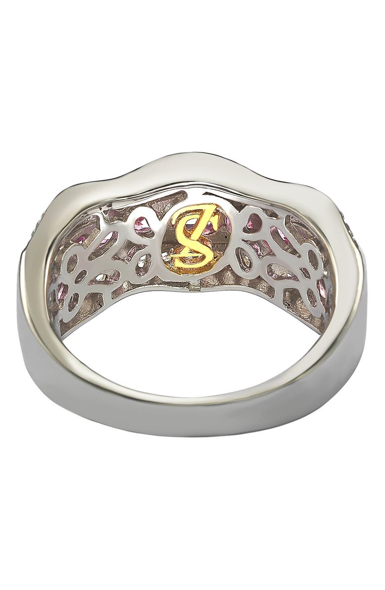 SUZY LEVIAN 18K Gold Plated Sterling Silver Pink & Created White Sapphire Diamond Accent Band Ring - 0.02 ctw, Alternate, color, 