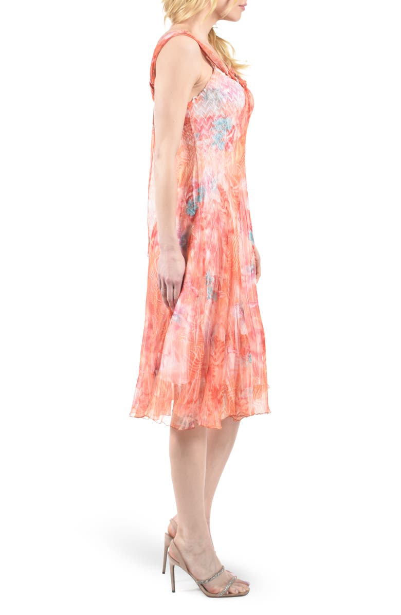 Komarov Scarf Charmeuse & Chiffon A-Line Cocktail Dress, Alternate, color, Aloha Sunrise